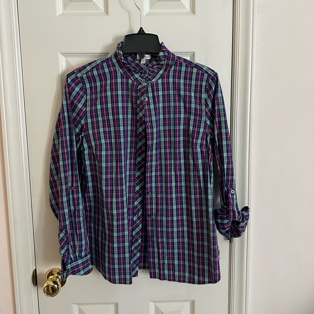 Talbots Flutter Neck Button Down Blouse